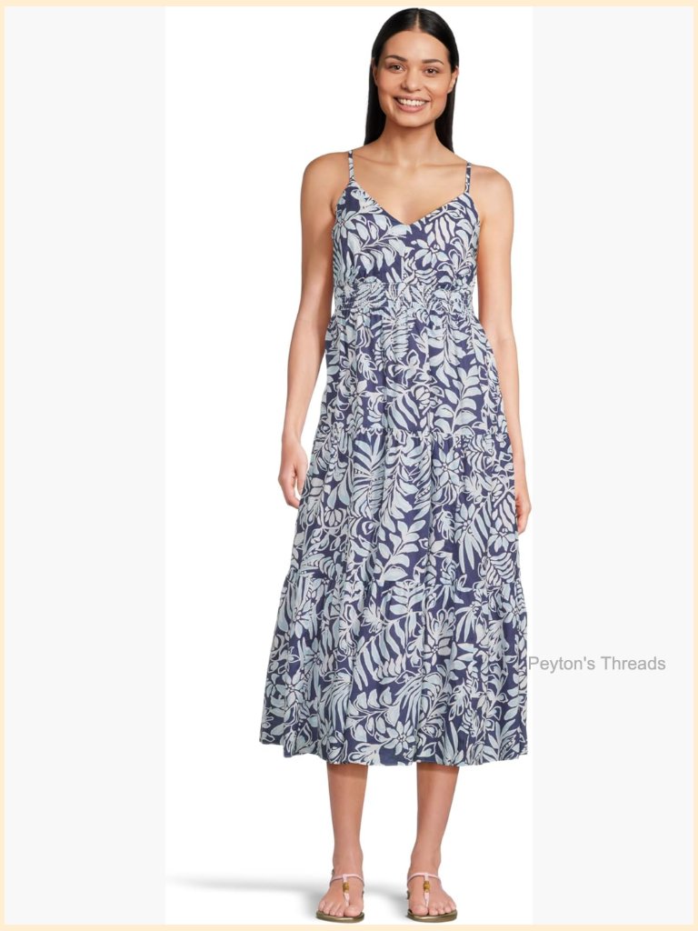 Cotton Midi Dress With Adjustable Spaghetti Straps, Side Pockets
